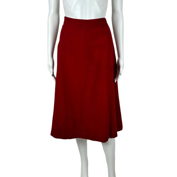 Vintage 70s Wool Skirt Women's Large Dark Red A-Line Flare High Waist - Picture 2 of 8